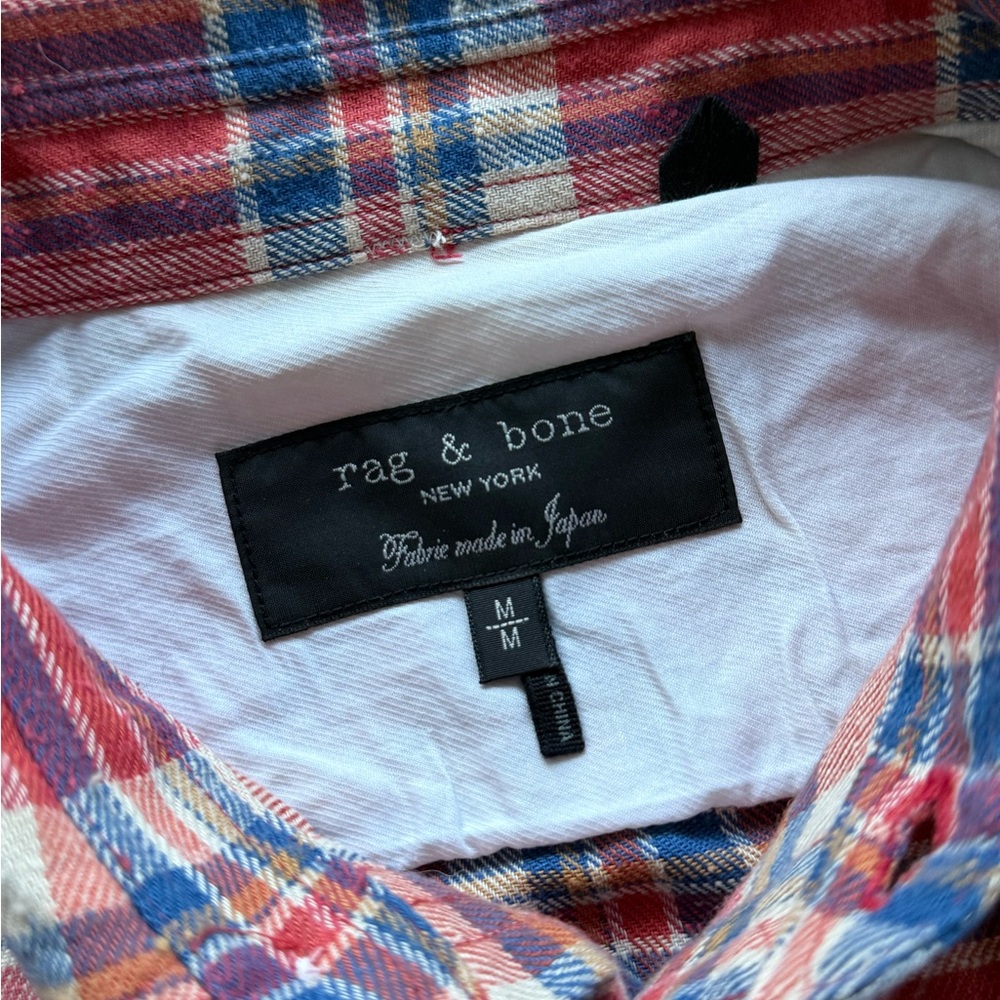 Rag & Bone Japanese Plaid Flannel Shirt Cotton Red Size Medium - Picture 3 of 4